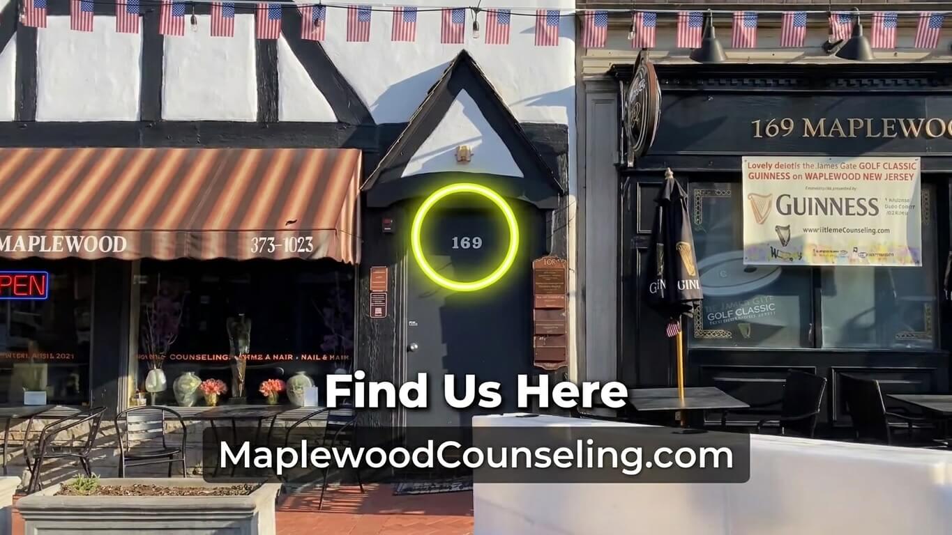 Find Maplewood Counseling — 169 Maplewood Avenue, Suite 4, Maplewood NJ — Tudor entrance between Lee Nails and James Gate